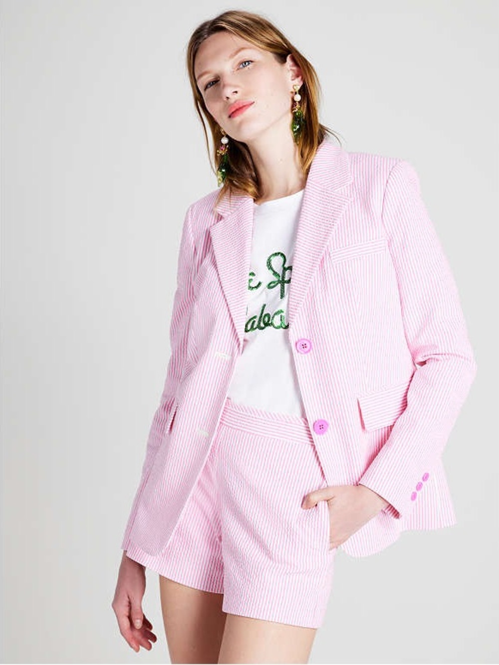 kate spade Pink Striped Seersucker Blazer